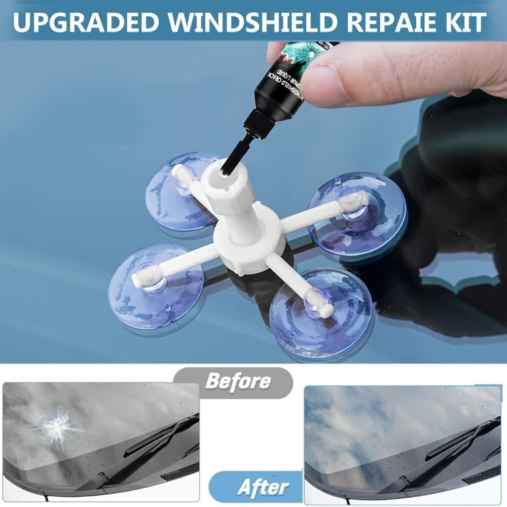 Windshield Repair Kit – Nano Resin Fix for Chips, Bullseye & Star Cracks in 15 Minutes, DIY Glass Crack Repair with Suction I