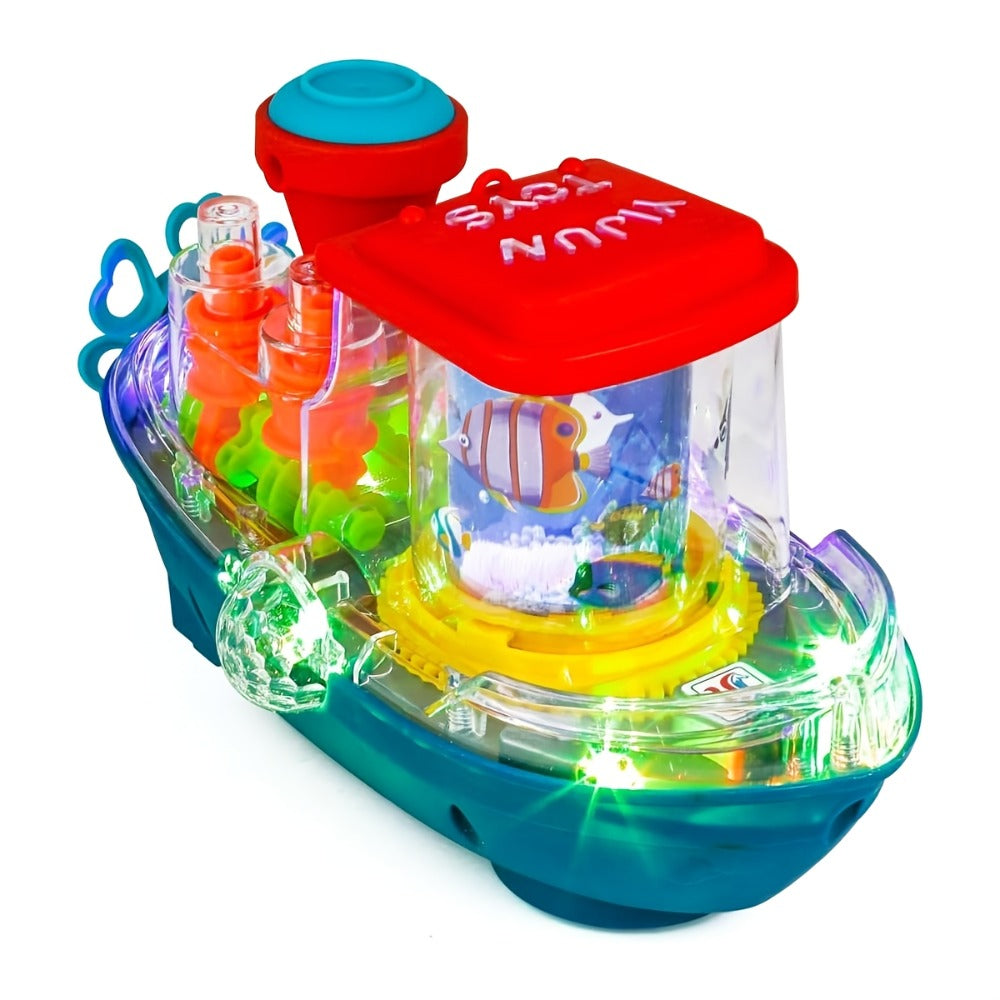 Interactive Sensory Boat Toy for Toddlers 2+, Underwater Ocean Theme with Fish & Coral, Rotating Scroll Screen & Music — imag