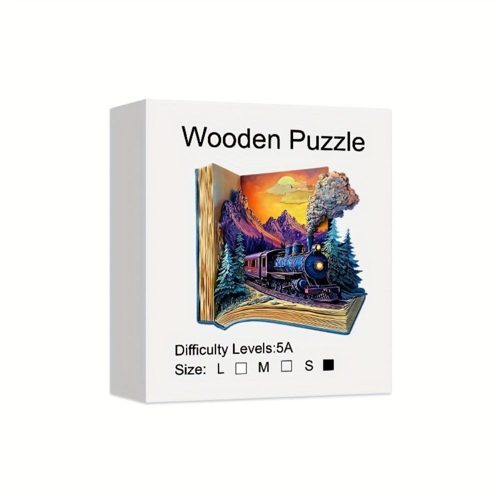 Galloping Train Wooden Jigsaw Puzzle with Book-Style Scene and 5.7 or 11.2 Inch Size Options — image 5