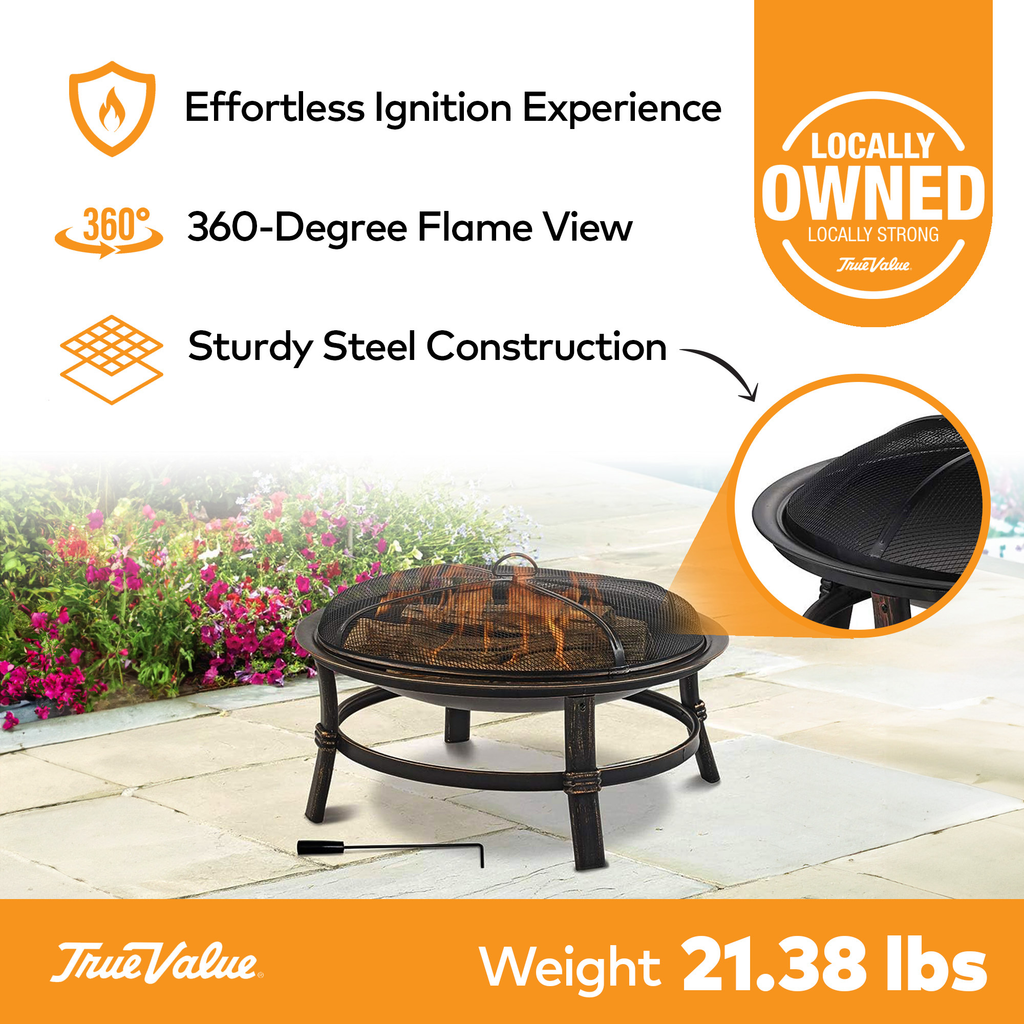 29.3-Inch Round Fire Pit Bowl with Domed Mesh Cover, Four-Leg Stand and Long Poker in Black — image 9