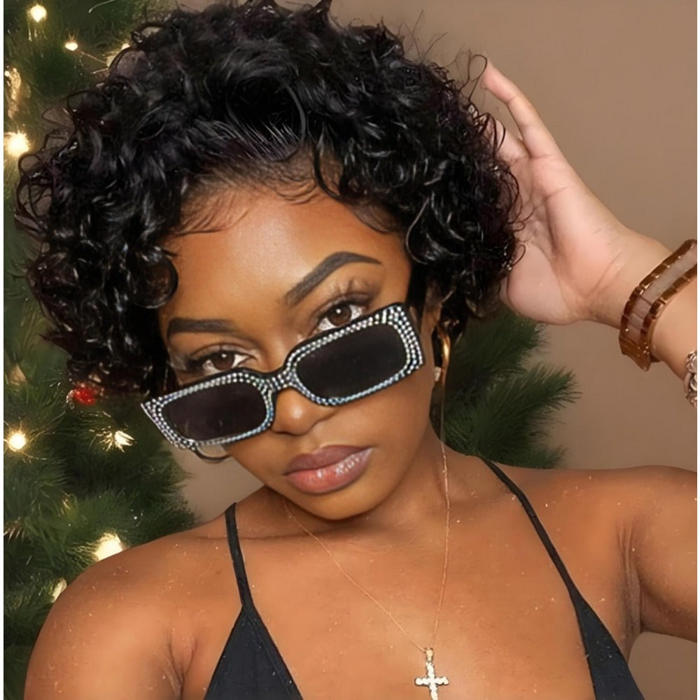 Synthetic Wig 6-Inch Short Small-Curl Afro in Black with Glueless Rose Net Cap for Events and Cosplay — image 2