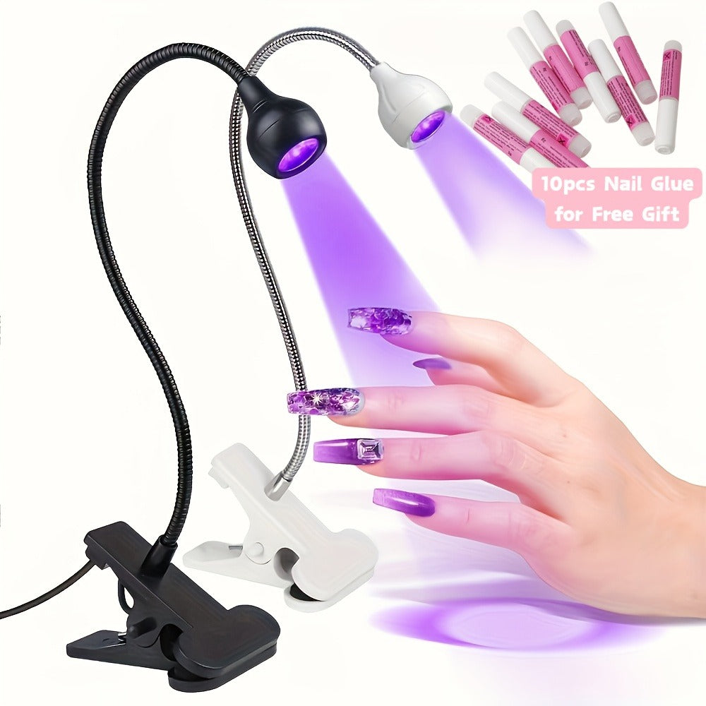 365nm-Labeled UV LED Nail Lamp with Clip Mount, Flexible Gooseneck, USB Cable and Black or White Finish — image 2