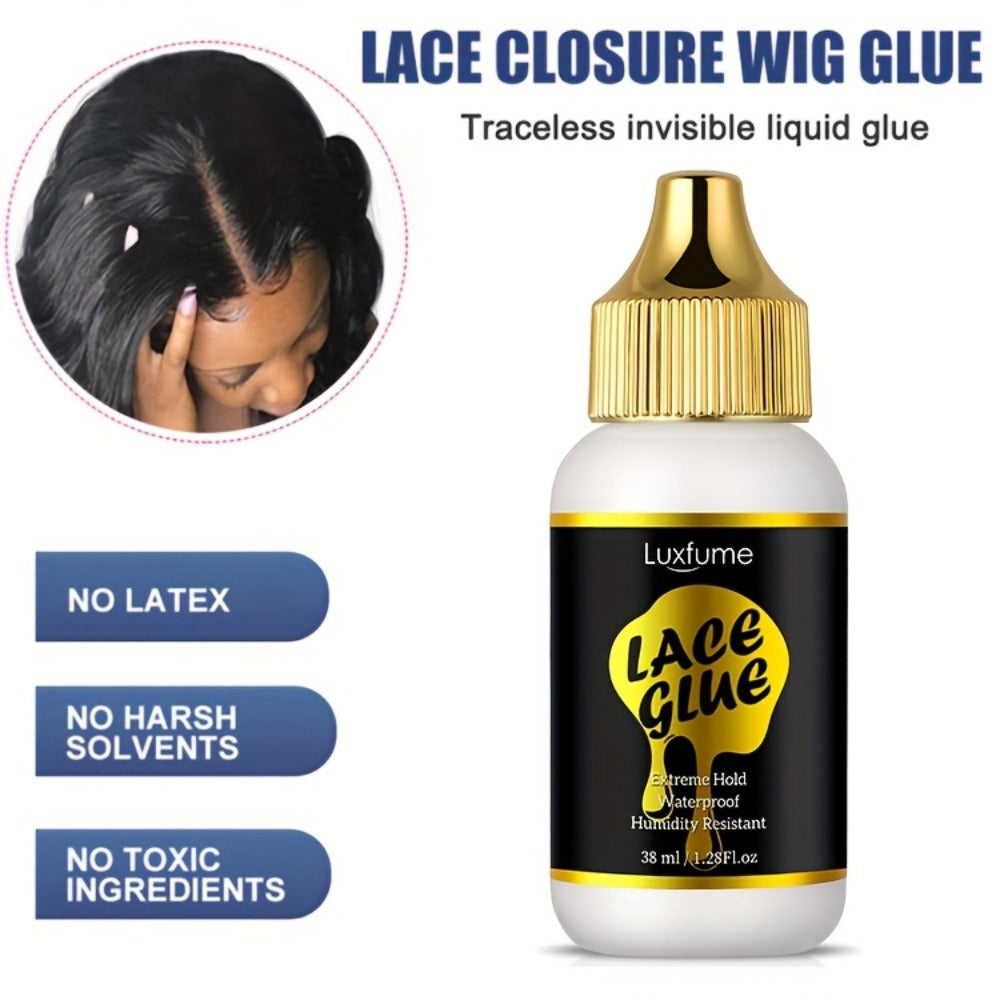 Wig Glue Latex Free 1.28oz Lace Front Traceless Sweat Rain Resistant All Day Wear Sensitive for Home, Travel and Salon Hair S