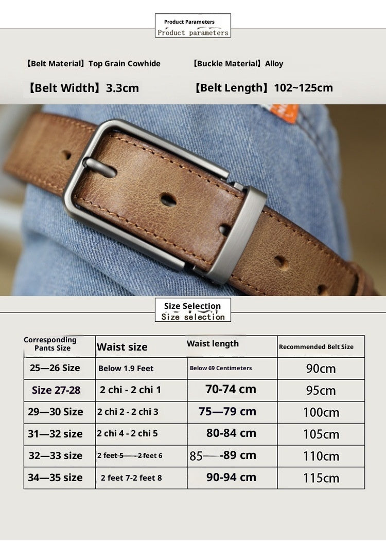 Men's Vintage Genuine Leather Belt With Pin Buckle