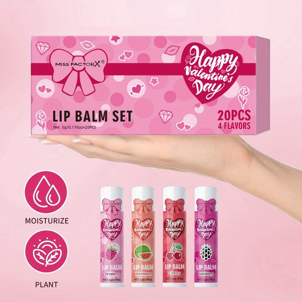 Glossy Tinted Lip Balm Set 20 PCS Gift Box – Moisturizing Long-Lasting Hydration Replenishing Lip Care for Dry Sensitive Lips