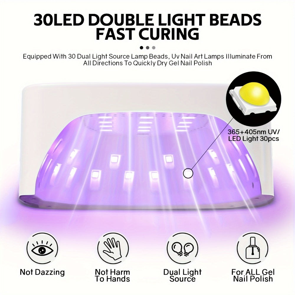 LED Nail Lamp Rechargeable HD Display Smart Nail Dryer Fast Cure All Gel Polish UV Light Cordless Portable Low Heat Mode Home