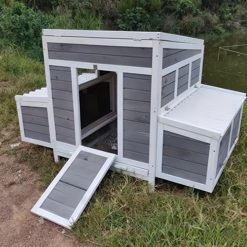 Wooden Chicken Coop with 2 Large Nesting Boxes for 4-6 Chickens, 59" Outdoor Hen House with PVC Roof — image 8