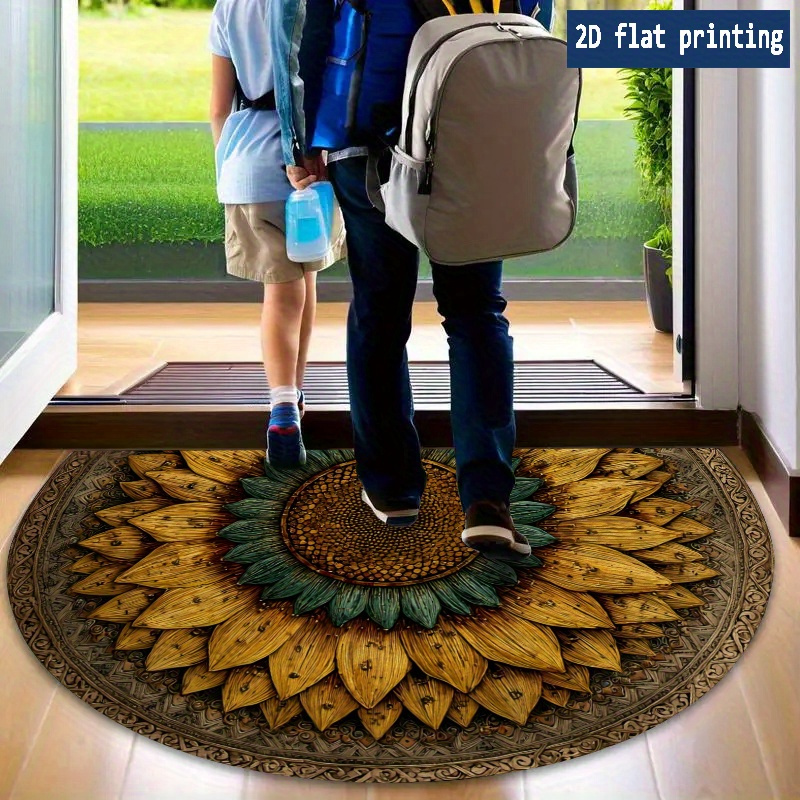 Sunflower Mandala Door Mat with Half-Round Shape, Flat Printed Surface and Three Entryway Sizes — image 3
