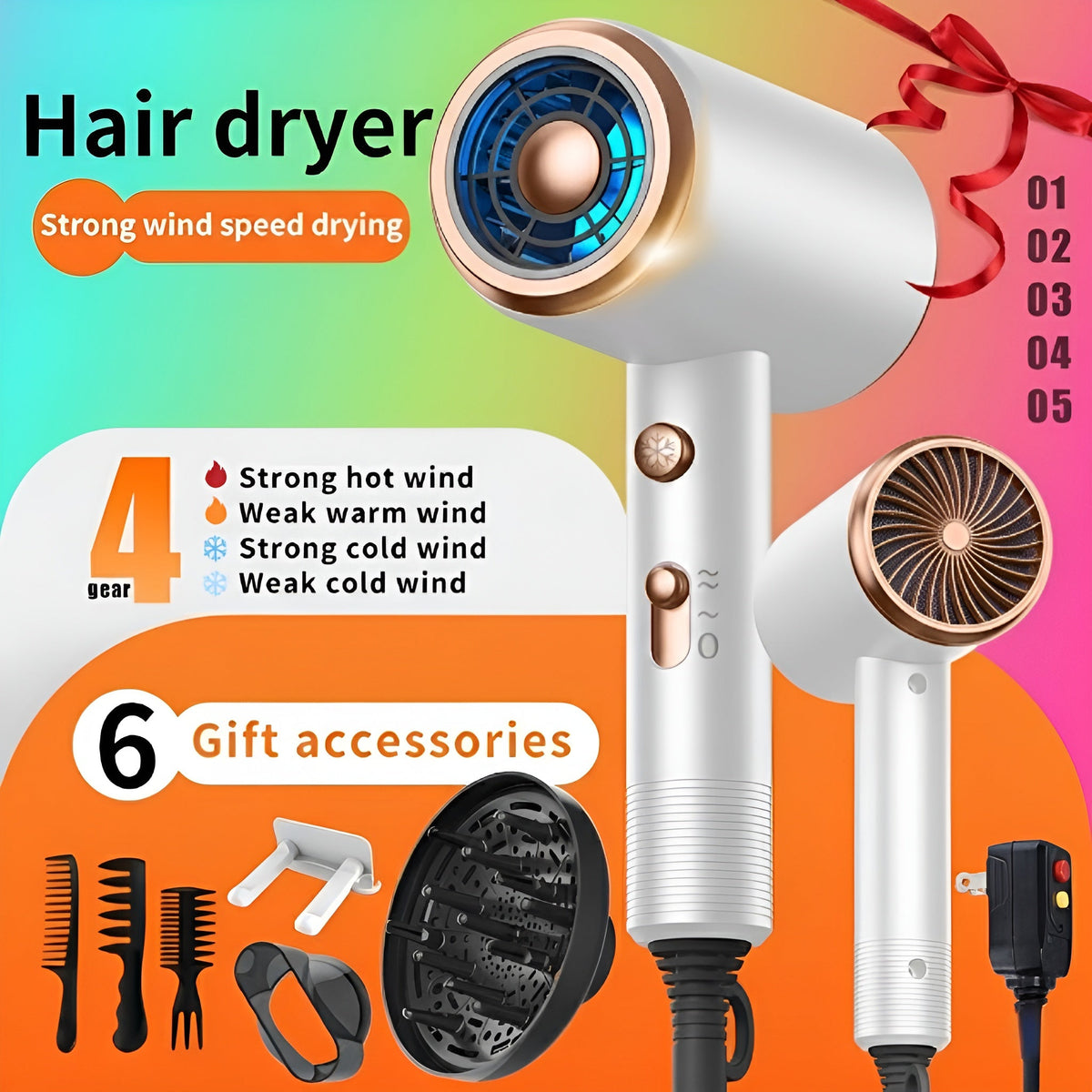 Ionic Hair Dryer 1600W with Diffuser Concentrator Nozzle 2 Speed 3 Heat Settings Cool Shot, for Home, Travel and Salon Hair S