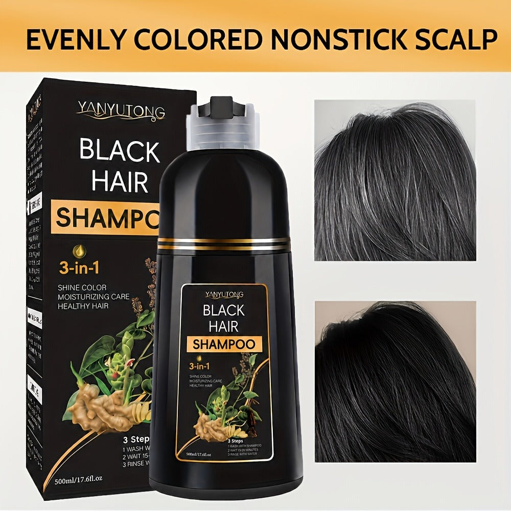 Hair Dye Shampoo, YANYUTONG 500ml Black 3-in-1 Bottle for At-Home Hair Color Application and Rinse Routine — image 10