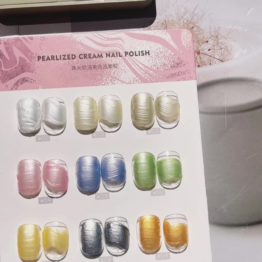 Pearlescent Nail Gel 9-Grid Shell Shimmer Mother of Pearl Cream Oil Painting Gel Polish Set – Multicolor Glitter Iridescent S