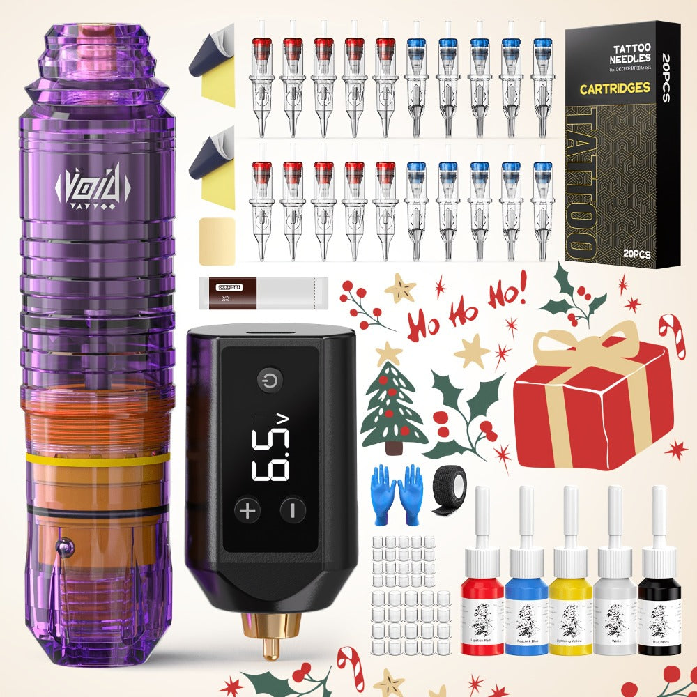 Tattoo Machine Kit VOID WTK421 or WTK422 Cordless Rotary Pen with USB-C, 20 Cartridges, 5 Inks and Practice Supplies — image 