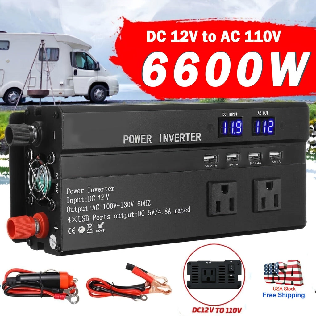 Portable 12V DC to 110V AC Power Inverter with LCD Display, Cooling Fan and 6600W Checkout Label — image 14