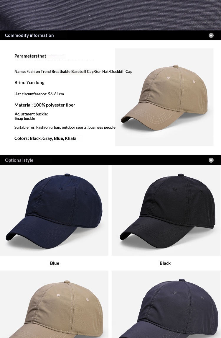 Outdoor Baseball Cap With Breathable Light Plate And Big Head Circumference