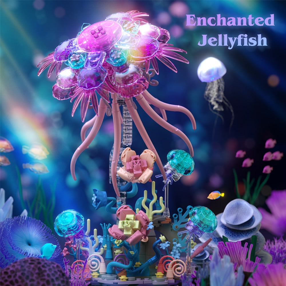 526-Piece Jellyfish Building Block Model with Ocean Scene Base and Pictured 27 cm Display Height — image 2