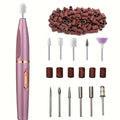 Electric Nail Drill 11-Bit Variable Speed Pen Kit in Pink with Sanding Bands and Compact Controls — image 11