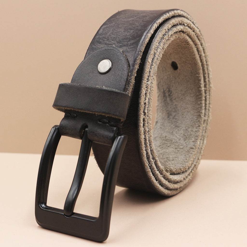 Korean Style Personality Top Layer Leather Pin Buckle Black Buttons Men's Leather Belt