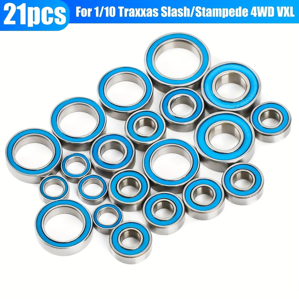 RC Ball Bearing Set 21pcs for Traxxas Slash 4x4 Stampede 4WD VXL 1/10 Scale – Alloy Steel Sealed Bearings Upgrade Kit Reduce 