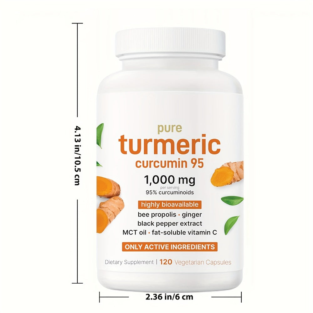 Herbal Supplement Turmeric Curcumin 1000mg per Serving with Ginger Black Pepper Bee Propolis, 120 Vegetarian Capsules — image
