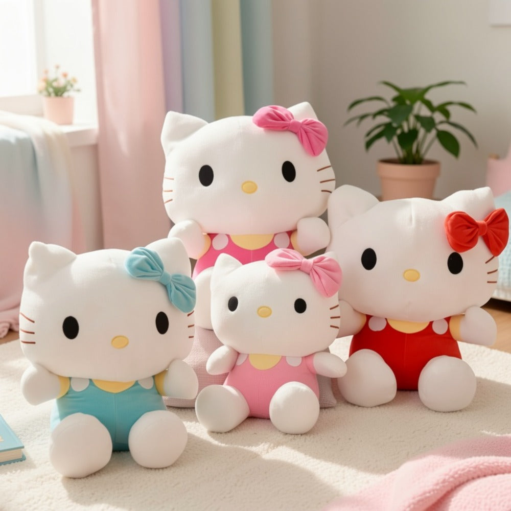 Plush Toy Three-Piece Hello Kitty Character Set with Red, Pink and Blue Bow Styling for Display — image 6