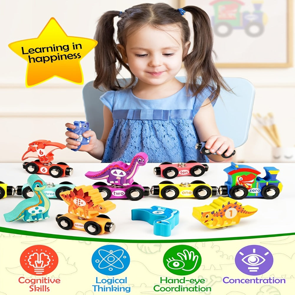 Magnetic Dinosaur Number Train Set for Kids Ages 3-5, 11PCS Wooden Magnetic Train Toy with Engine & Numbered Cars — image 6