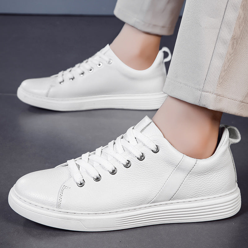 Retro Genuine Leather Sneakers - Low-Cut Cowhide Flat Trainers