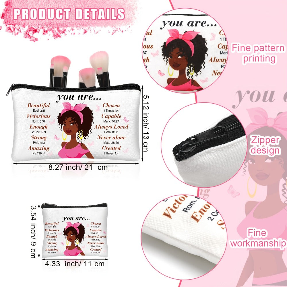 African Queen Makeup Bag Set 12 Pcs Inspirational Zipper Cosmetic Bags with Wallet Travel Toiletry Organizer Gift Set for Bla