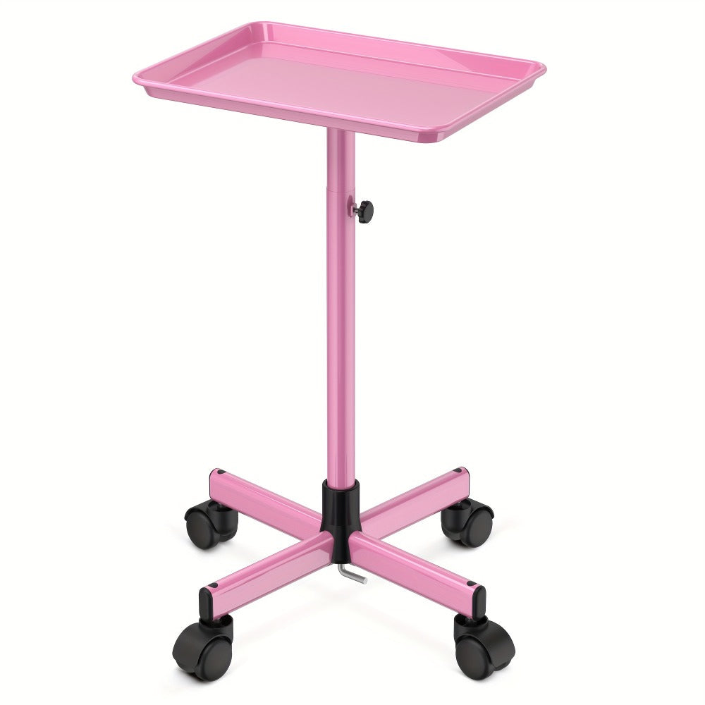 6-Color Premium Aluminum Salon Rolling Tray on Wheels – Adjustable Height Hairdresser Cart, Tattoo Tray, Spa Service Trolley 
