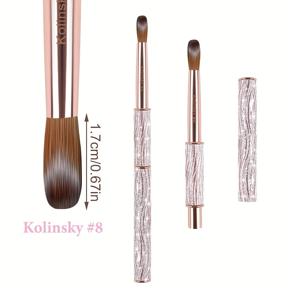 Kolinsky Nail Brush Pink Sparkling Metal Handle – Round Head Acrylic Nail Art Brush for Extensions & Manicure — image 7
