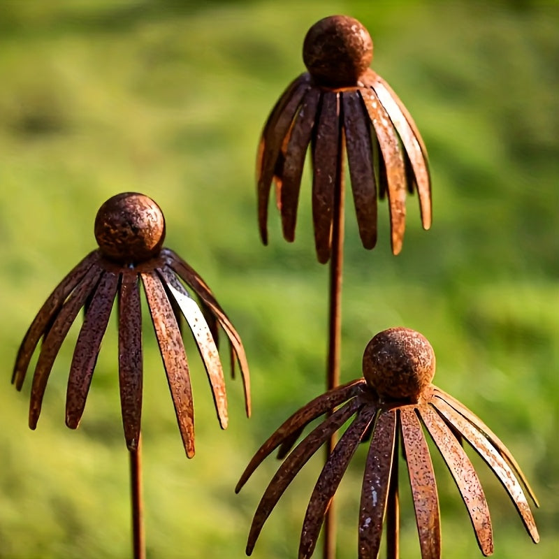 Rustic Iron Coneflower Garden Stake with 78 cm Stem, 13 cm Bloom and Ground Insert for Pots and Borders — image 2