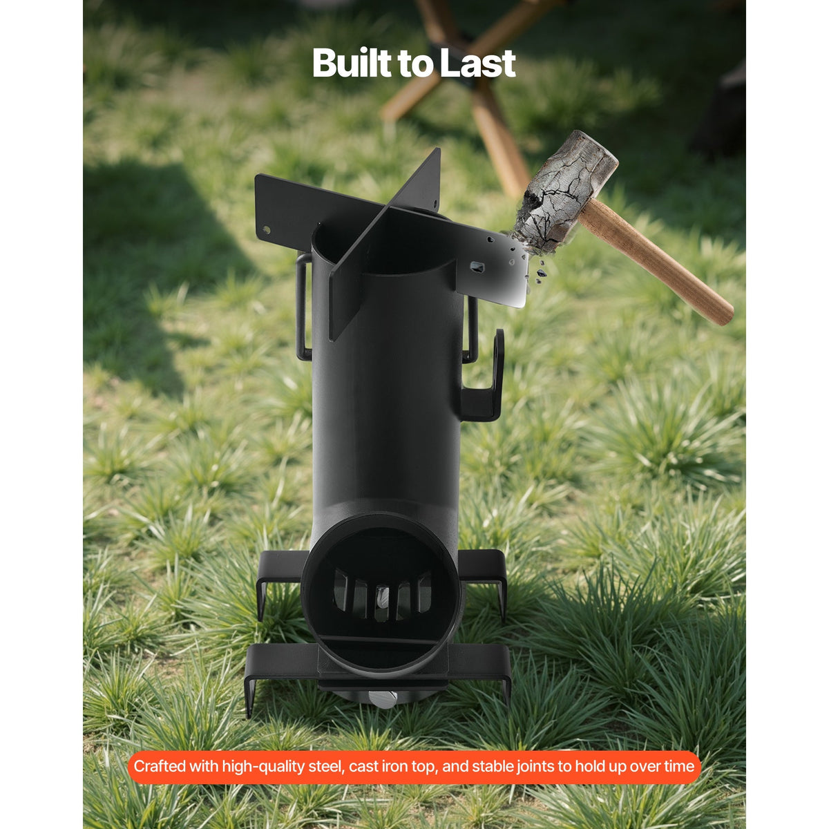 Black Wood-Burning Rocket Camping Stove with Cast-Iron Cooktop, Storage Bag and 12.96-Pound Weight — image 2