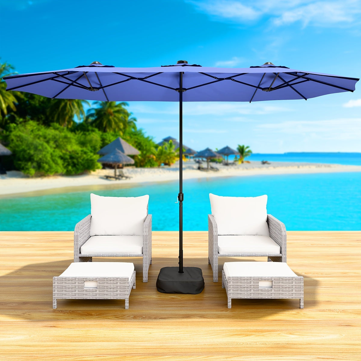 Patio Umbrella 15x7.5FT Double-Sided Style with Crank and Four Blue, Red, Khaki or Lake-Blue Options — image 9