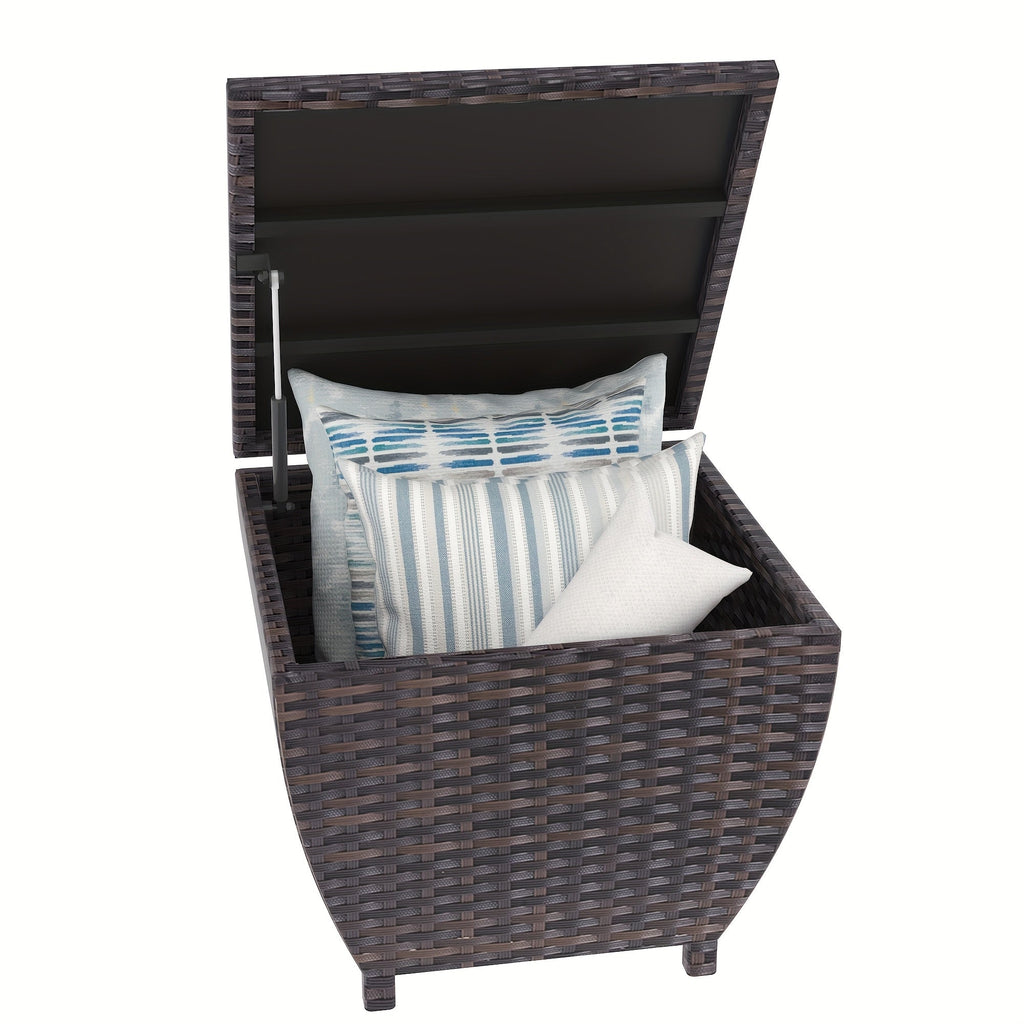 PE Wicker-Look Outdoor Storage Side Table with Flip-Top Lid and Brown, Gray or Black Options — image 6
