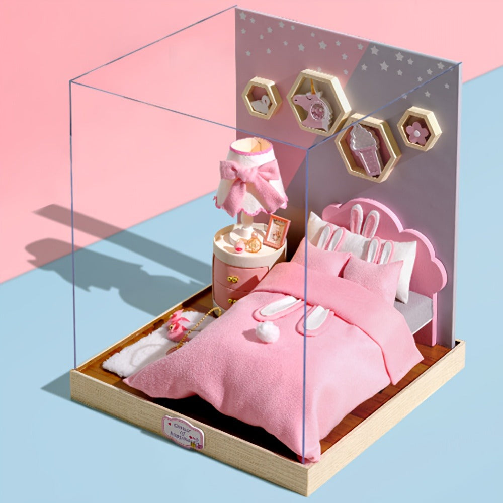 DIY Miniature Dollhouse Kit with Dust Cover Small, Mini House Model No Glue with the Listed Color, Size or Set Options for Ev