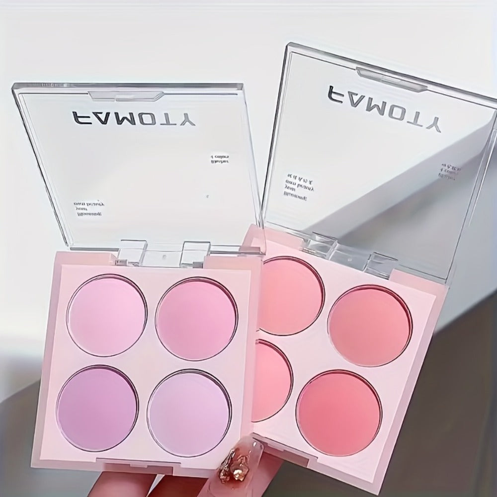 Blush Palette with Brushes Set 4-in-1 – Low Saturation Matte Powder Soft Gradient Finish, Buildable Coverage for Cheeks & Eye