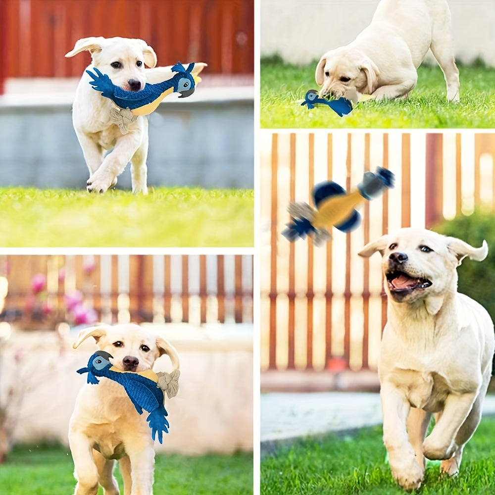 Blue Plush Parrot Dog Toy with Rope Legs and Tail, Built-In Squeaker and 14.7-Inch Pictured Height — image 4