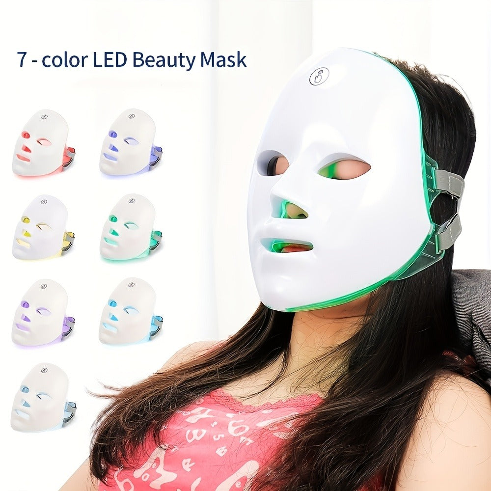 LED Light Therapy Face Mask 7-Function Photon Skin Rejuvenation Device - Red Blue Green Light for Bath Time, Home Spa and Per