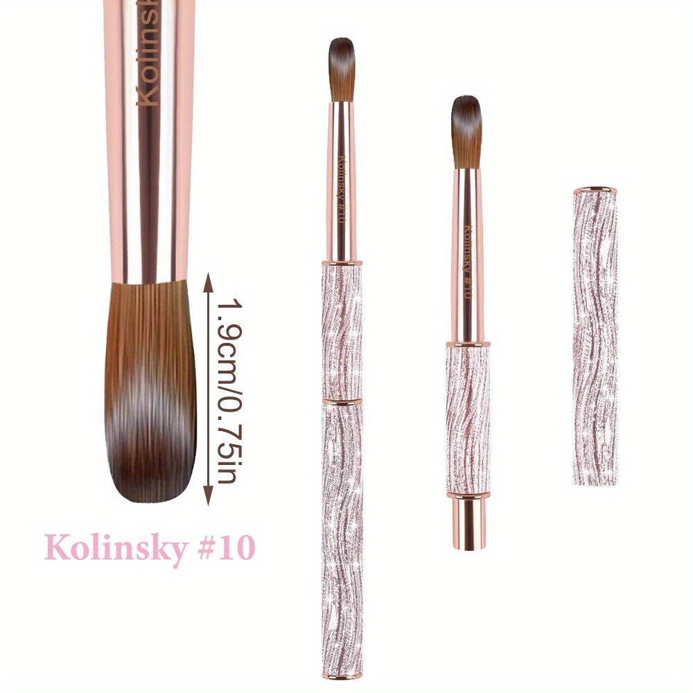 Kolinsky Nail Brush Pink Sparkling Metal Handle – Round Head Acrylic Nail Art Brush for Extensions & Manicure — image 12