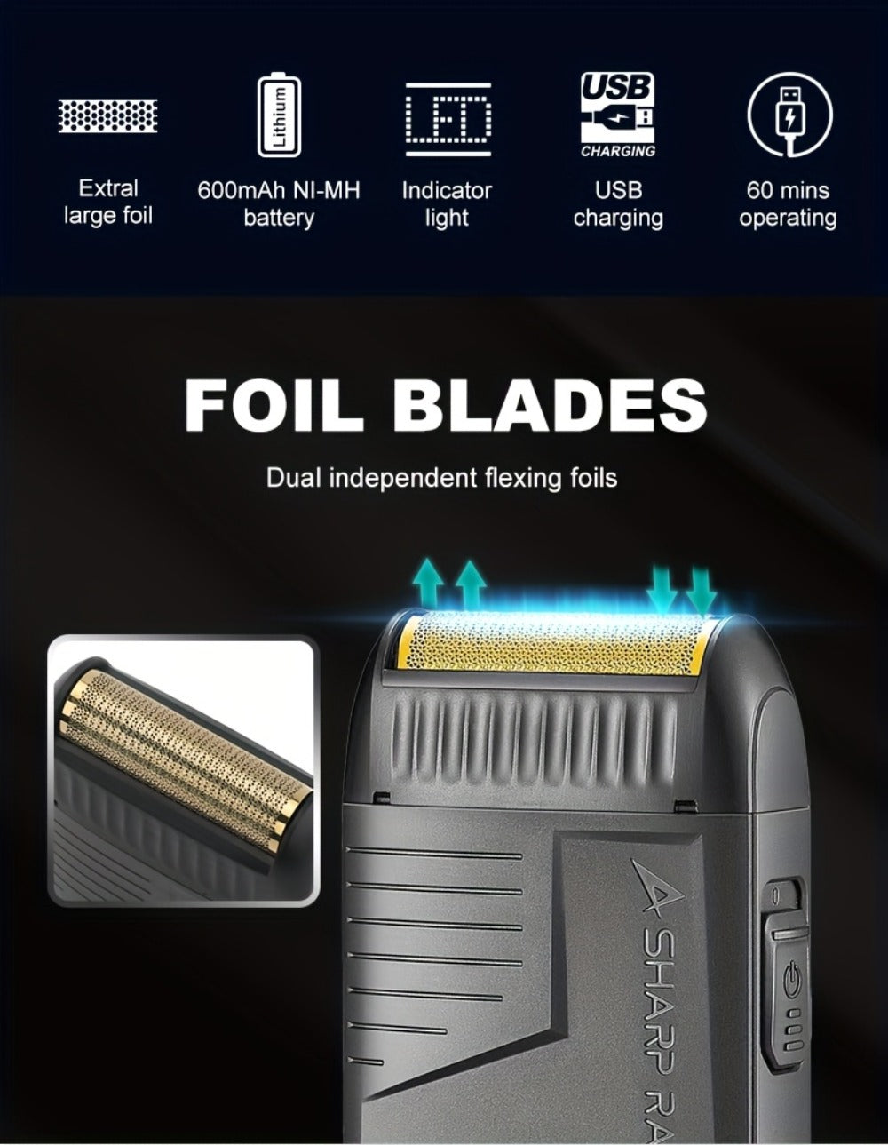 Electric Shaver VGR Cordless Foil Razor with USB Rechargeable Power in Black, Models V-363 or V-375 — image 9