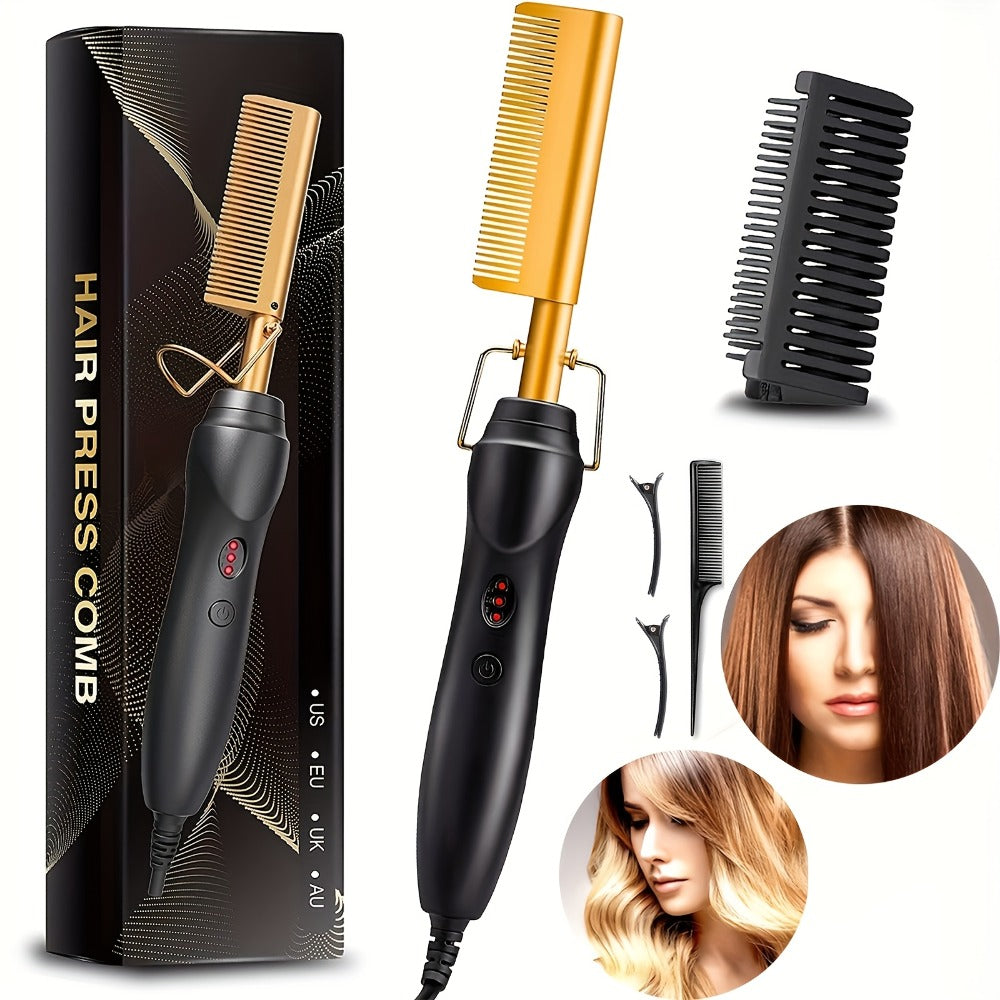 Electric Press-Comb Hair Straightener in Pink, Gold, Black, Gradient or Avocado Green with Corded Handle — image 6