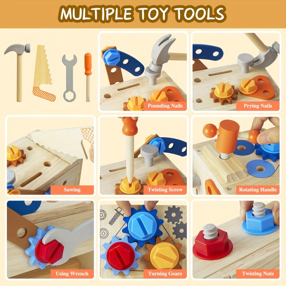 39-Piece Wooden Pretend Tool Set with Vest, Toolbox, Instruction Sheet and Six Example Builds — image 5