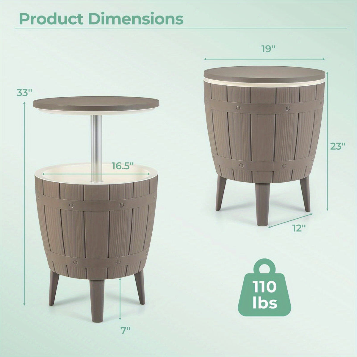 Outdoor Cooler Bar Table 3-in-1, 10 Gal Ice Bucket, Coffee Table & Serving Station, All-Weather PP — image 2