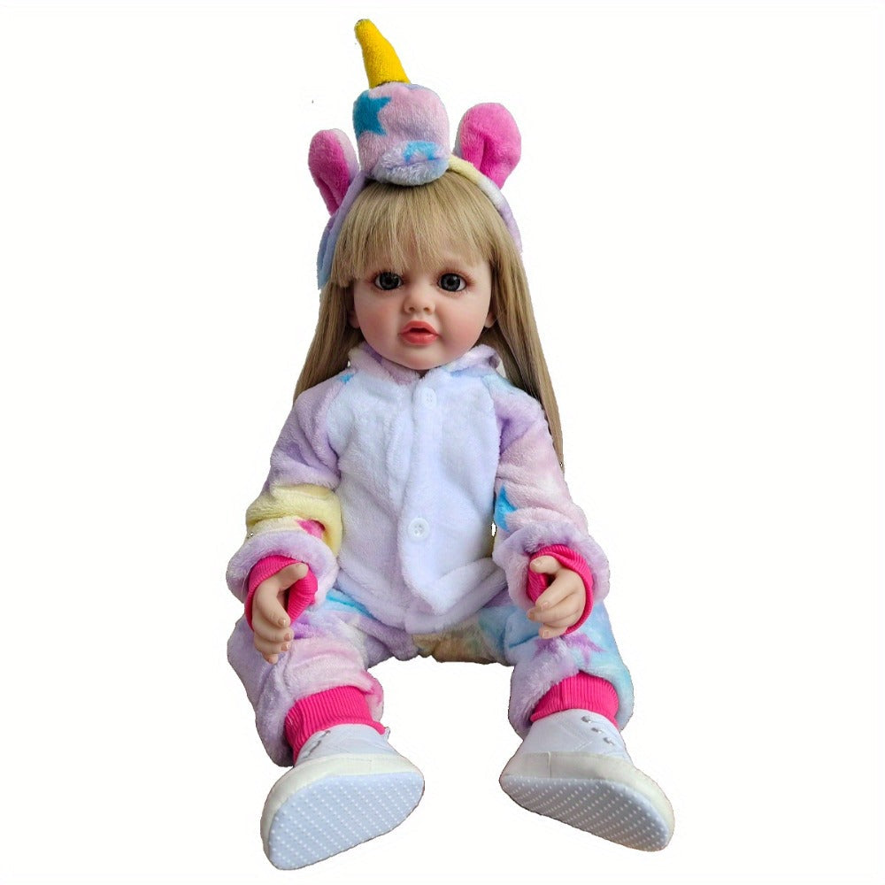Reborn Baby Doll 22-Inch Soft Vinyl Toddler Design with Blonde Wig Hair, Acrylic Eyes and Unicorn Outfit — image 3