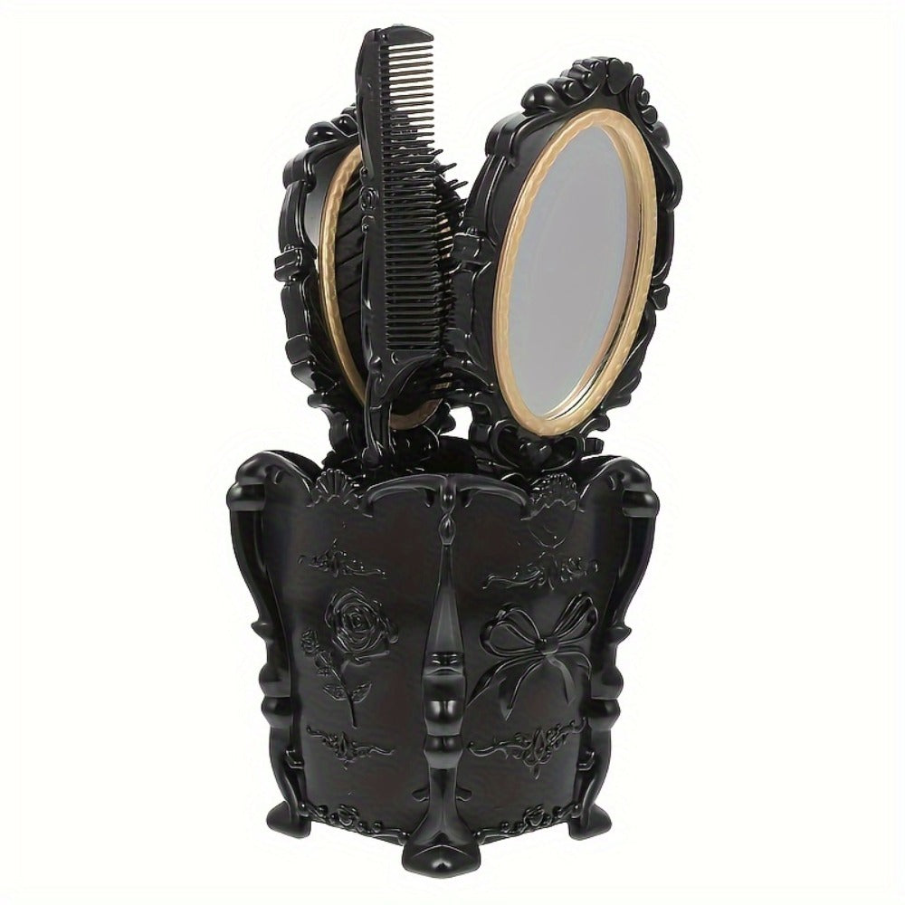 Retro Hair Comb Set with Mirror Scalp Massage Hairbrush Pocket Mirror Vintage Vanity Brush Set for Women Girls Travel Daily G