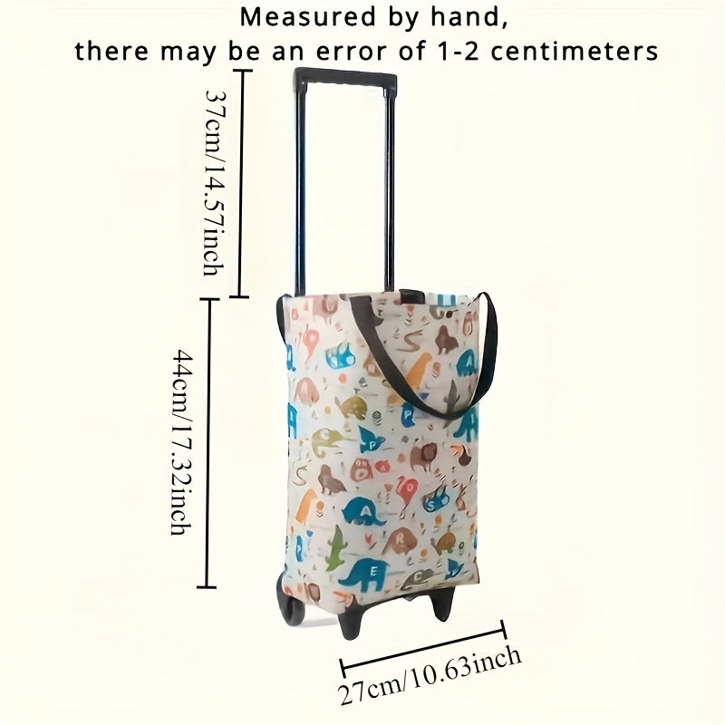 Folding Shopping Cart 2-in-1 Oxford Large Capacity Portable Tote Bag Reusable Grocery Bag on Wheels for Camping Business Deli