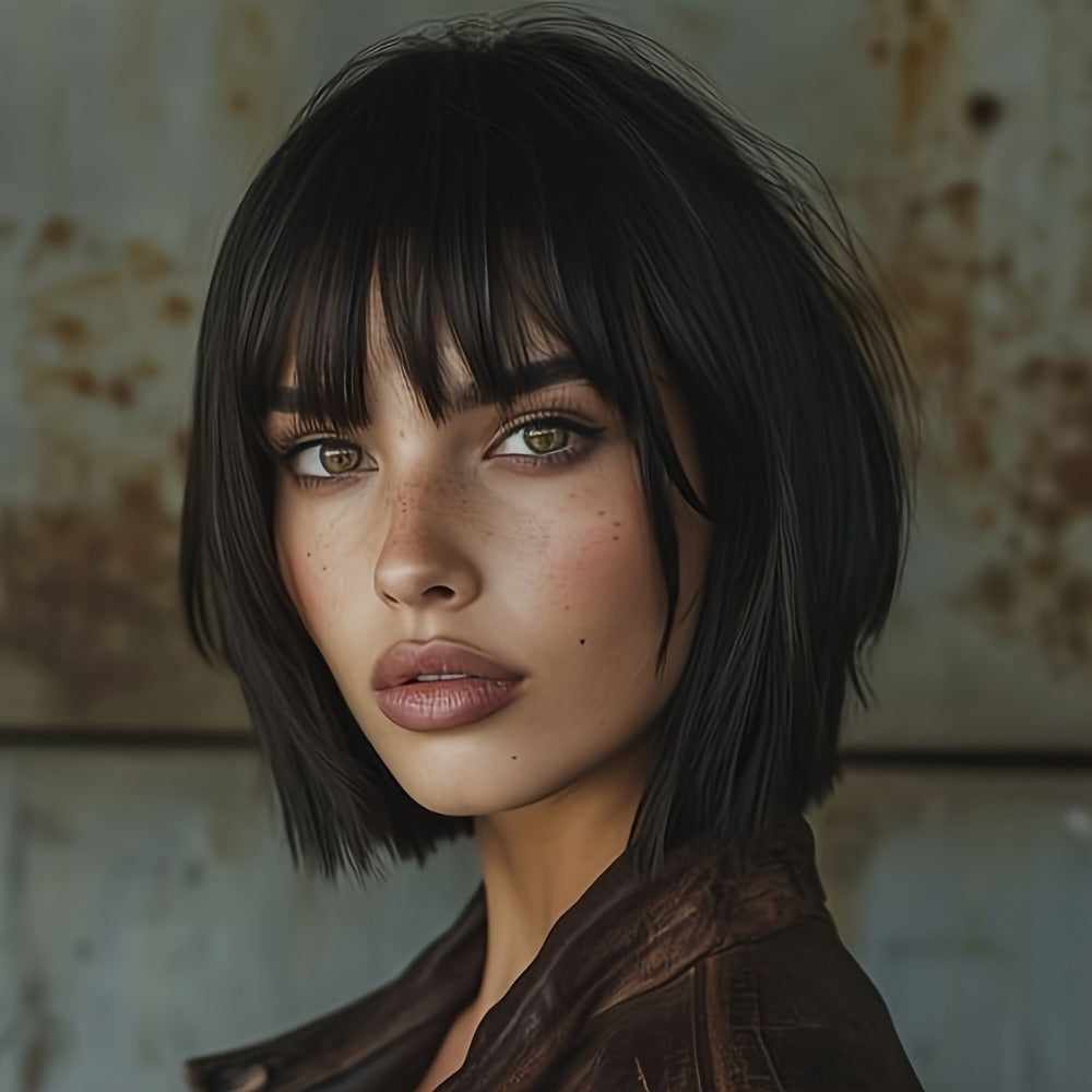 Synthetic Wig 12-Inch Straight Bob with Bangs and Rose Net Cap in Four Color Finishes for Daily Style — image 9