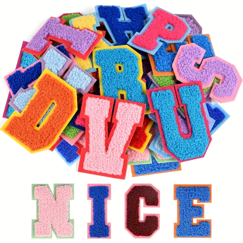 Chenille Letter Patches Self Adhesive A-Z 26pcs – Embroidered Alphabet Applique Stickers for Clothes Bags Hats Phone Cases — 
