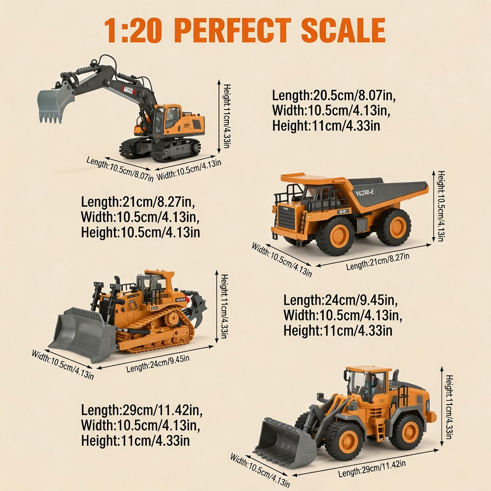 RC Excavator 1:20 Scale 2.4G 11CH, Alloy Remote Control Construction Toy with 680° Rotation & Working Arm — image 12