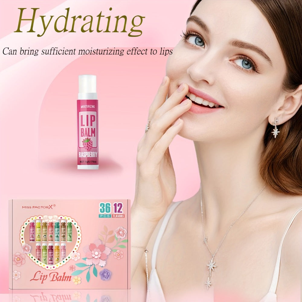 Lip Balm 36-Piece Tinted Gift Set with 12 Flavors, Glossy Finish and Colorful Tube Packaging — image 4