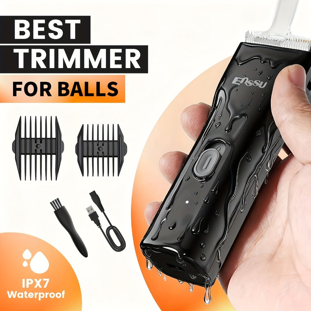 Ceramic Blade IPX7 Waterproof Ball Trimmer for Men Replaceable Head Electric Groin Pubic Body Hair Shaver LED Battery Display